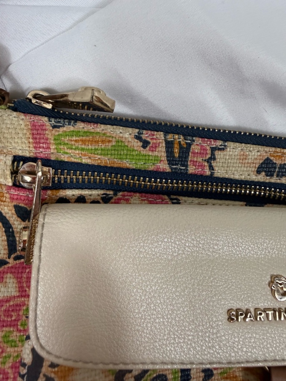 Spartina 449 Floral Canvas Crossbody with Cream Trim and Tan Strap - Picture 8 of 9